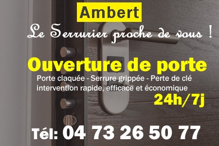 Ouverture de porte Ambert - Porte claquée Ambert - Porte fermée Ambert - serrure bloquée Ambert - serrure grippée Ambert