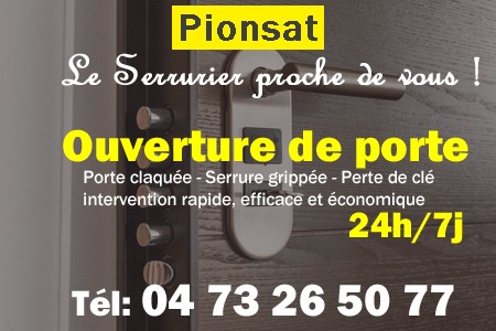 Ouverture de porte Pionsat - Porte claquée Pionsat - Porte fermée Pionsat - serrure bloquée Pionsat - serrure grippée Pionsat