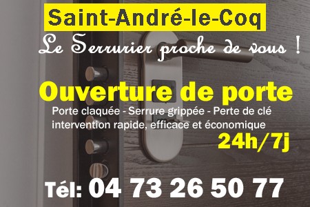 Ouverture de porte Saint-André-le-Coq - Porte claquée Saint-André-le-Coq - Porte fermée Saint-André-le-Coq - serrure bloquée Saint-André-le-Coq - serrure grippée Saint-André-le-Coq