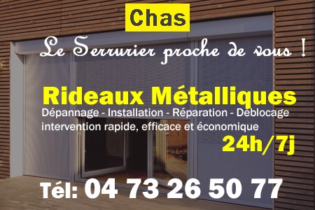 rideau metallique Chas - rideaux metalliques Chas - rideaux Chas - entretien, Pose en neuf, pose en rénovation, motorisation, dépannage, déblocage, remplacement, réparation, automatisation de rideaux métalliques à Chas