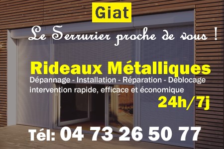 rideau metallique Giat - rideaux metalliques Giat - rideaux Giat - entretien, Pose en neuf, pose en rénovation, motorisation, dépannage, déblocage, remplacement, réparation, automatisation de rideaux métalliques à Giat