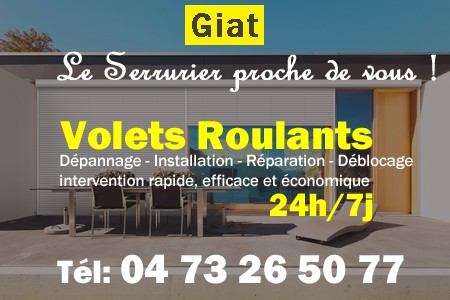 volet roulant Giat - volets Giat - volet Giat - entretien, Pose en neuf, pose en rénovation, motorisation, dépannage, déblocage, remplacement, réparation, automatisation de volet roulant à Giat