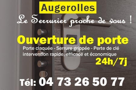 Ouverture de porte Augerolles - Porte claquée Augerolles - Porte fermée Augerolles - serrure bloquée Augerolles - serrure grippée Augerolles