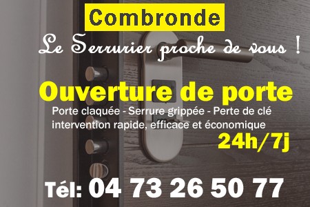 Ouverture de porte Combronde - Porte claquée Combronde - Porte fermée Combronde - serrure bloquée Combronde - serrure grippée Combronde