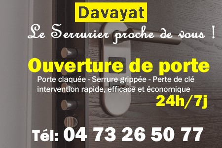 Ouverture de porte Davayat - Porte claquée Davayat - Porte fermée Davayat - serrure bloquée Davayat - serrure grippée Davayat