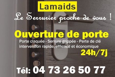 Ouverture de porte Lamaids - Porte claquée Lamaids - Porte fermée Lamaids - serrure bloquée Lamaids - serrure grippée Lamaids