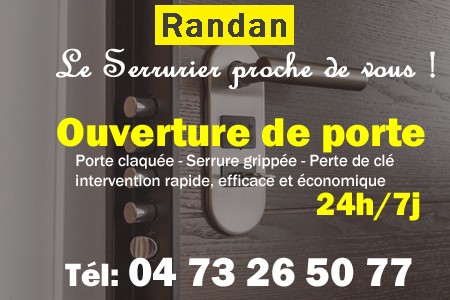 Ouverture de porte Randan - Porte claquée Randan - Porte fermée Randan - serrure bloquée Randan - serrure grippée Randan