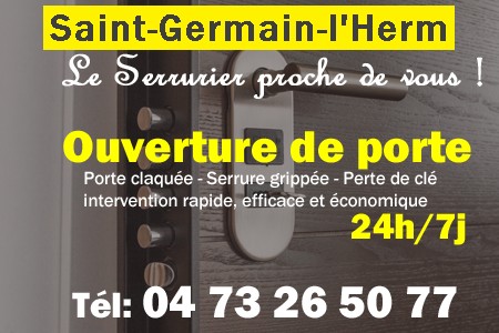 Ouverture de porte Saint-Germain-l'Herm - Porte claquée Saint-Germain-l'Herm - Porte fermée Saint-Germain-l'Herm - serrure bloquée Saint-Germain-l'Herm - serrure grippée Saint-Germain-l'Herm