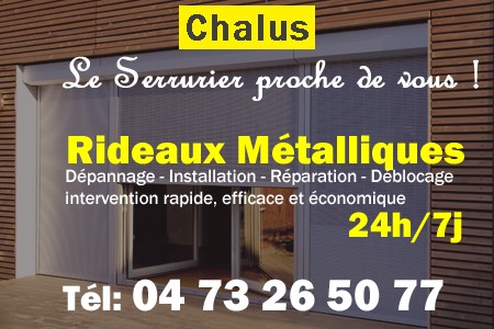 rideau metallique Chalus - rideaux metalliques Chalus - rideaux Chalus - entretien, Pose en neuf, pose en rénovation, motorisation, dépannage, déblocage, remplacement, réparation, automatisation de rideaux métalliques à Chalus