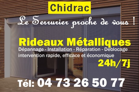 rideau metallique Chidrac - rideaux metalliques Chidrac - rideaux Chidrac - entretien, Pose en neuf, pose en rénovation, motorisation, dépannage, déblocage, remplacement, réparation, automatisation de rideaux métalliques à Chidrac