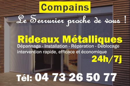 rideau metallique Compains - rideaux metalliques Compains - rideaux Compains - entretien, Pose en neuf, pose en rénovation, motorisation, dépannage, déblocage, remplacement, réparation, automatisation de rideaux métalliques à Compains